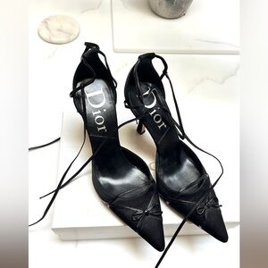Christian Dior High Heel Pumps with Tie Details. Size 6. Black